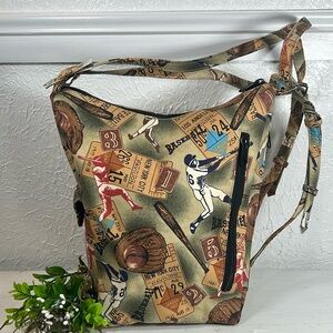 Miki Miki Baseball Print Bucket Bag Purse Adjustable Strap